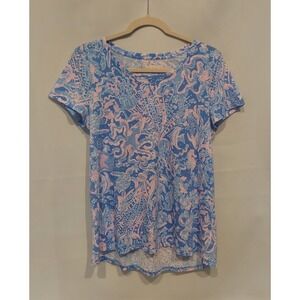 Lilly Pulitzer Womens Boca Blue Sea What I Sea Scoop Neck Blouse Top Size Medium